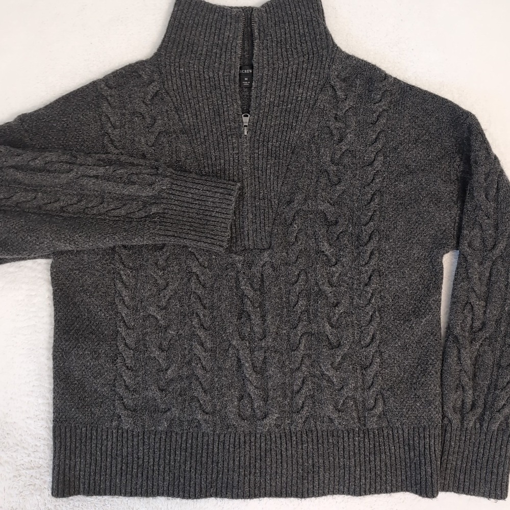 J CREW Cable Knit Sweater Women's M Charcoal Gray 1/4-Zip Supersoft Alpaca Blend